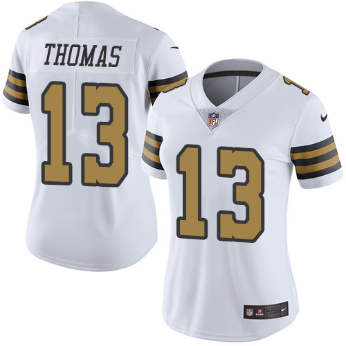 Women's Limited Michael Thomas Nike Jersey White - #13 Rush NFL New Orleans Saints